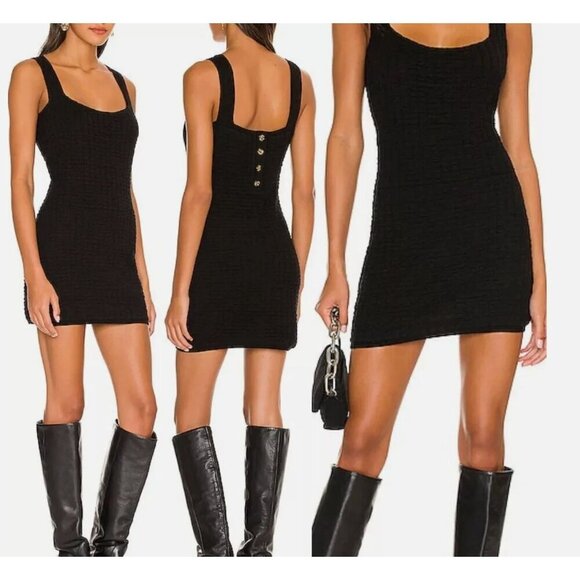 Free People Beach Short and Sweet Mini Dress Size M Black Ribbed Knit Button NEW - Picture 1 of 14